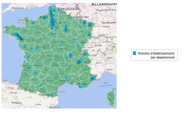 Répartition sur le territoire français des établissements dont les données ont été fournies