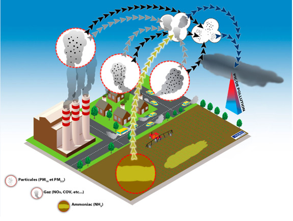 Formation des polluants secondaires (ozone, particules) à partir des sources d’émissions de précurseurs